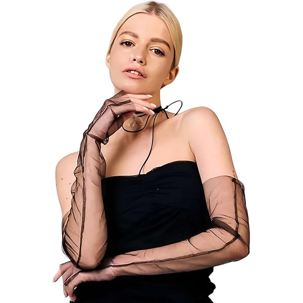 Guantes Largos De Tul Transparente Sin Dedos | Malla De Flores Para Boda, Fiesta Y Halloween