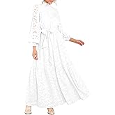 MITILLY Women's Fall Dresses Elegant Floral High Neck Long Sleeve Elastic Waist Formal Maxi Dress with Belt