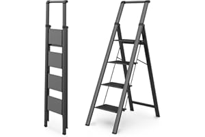 WOA WOA Folding 4 Step Ladder with Anti-Slip Pedal, Folding Step Stool with Handgrip, Portable Lightweight Aluminum Stepladde