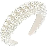 YISSION 1PC White Pearl Headband for Women Non Slip Jeweled Head Band Sparkly Beaded Hairband Fashion Padded Headbands for Women Wedding Bridal Headband Hair Accessories for Women Girls