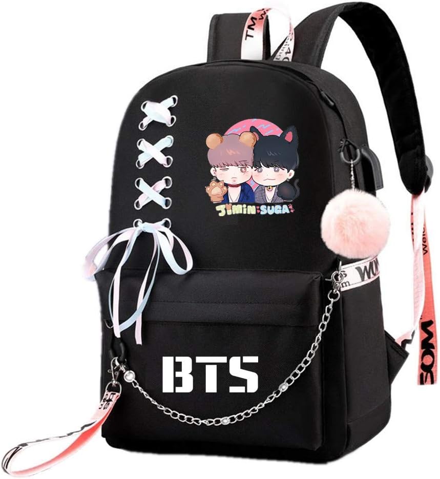 JUSTGOGO Korean KPOP BTS Bangtan Boys Backpack Daypack Laptop Bag School Bag Mochila Bookbag (Black 6)