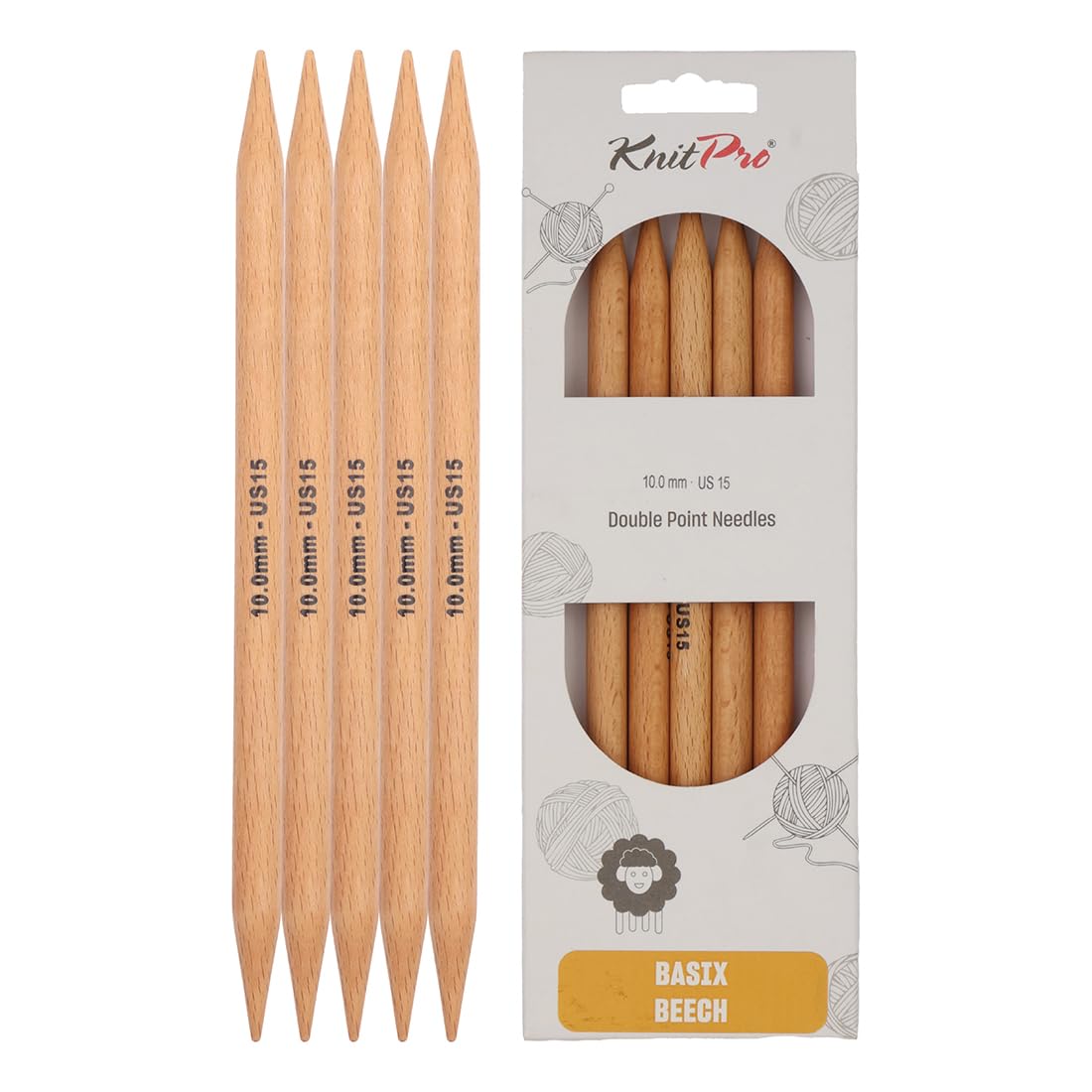 KnitPro Basix Beech Double Pointed Needles 8" (20cm) | 10.00mm