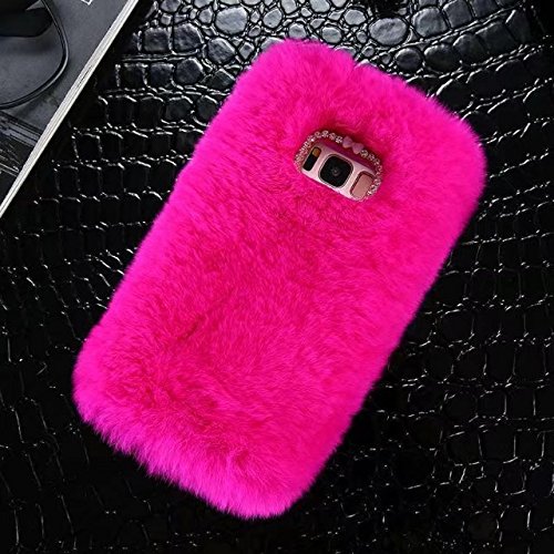 for Samsung Galaxy Note 8 Phone Case,Galaxy Note 8 Women/Girls Cute Fluffy Furry Soft Warm Rabbit Fur Luxury Bling Diamond Bowknot Frame Phone Case Cover,Rose