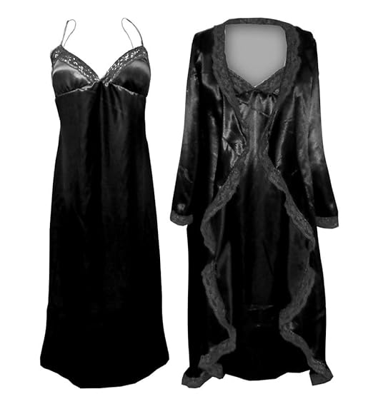 Black satin nightgown plus size Clearance