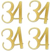 Gold Glitter 34 Cut-Out Numbers, 34th Birthday Party Anniversary Decorations DIY Essentials