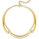 LILIE&WHITE Gold Hammer Collar Necklace Curved Bar Collar Necklaces For Women Trendy Statement Necklace Non Tarnish Fashion Jewelry Gift