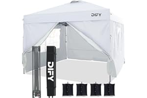 DIFY 10x10 Durable EZ Pop Up Canopy with 4 Removable Sidewalls, 4 Sandbags. Outdoor Canopy Tent with Roller Bag, Patio Outdoor Canopy for Commerce, Beach, Party.(White)