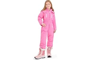 Haloumoning Kids Snow Suit Girls Hooded Waterproof Insulated One Piece Ski Suit 5-14 Years