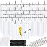 48 Pack Sublimation Tumblers Straight Skinny Blank Tumbler White 20oz, Bulk Sublimation Blanks Individually Boxed, Double Wal