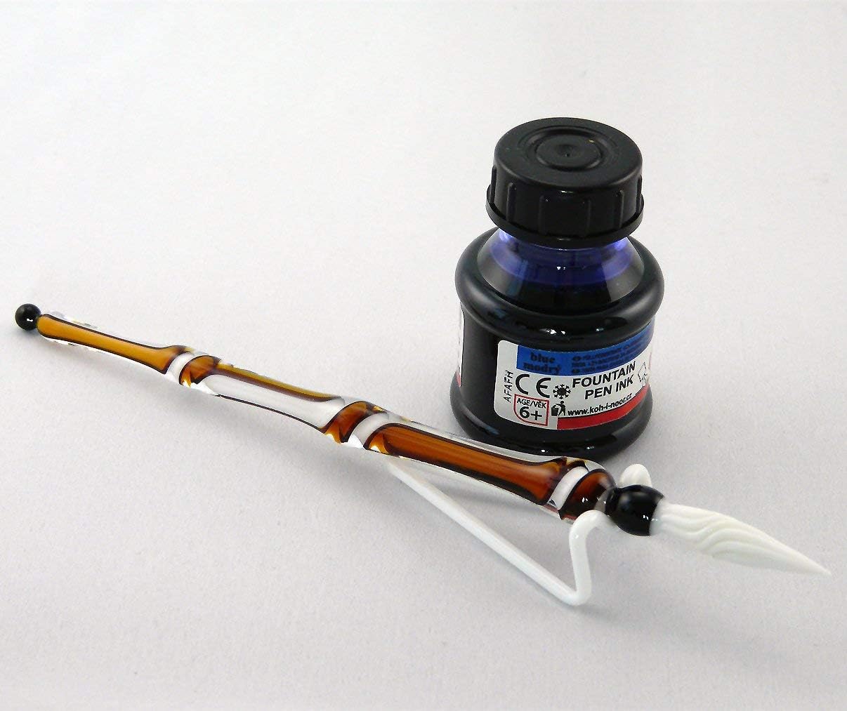 Glass with Ink Pen Amber White with Shelf White Set