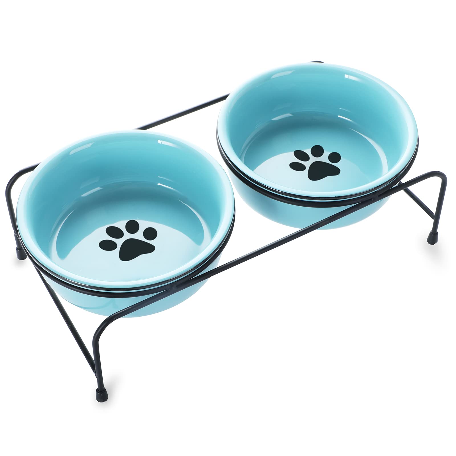 Photo 1 of GDCZ Porcelain Raised Cat Bowls with Heighten Metal Stand and Non Slip Bottom 15 Ounces (Turquoise)
