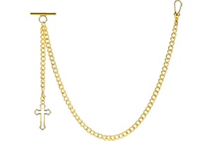 ZTA Albert Chain Pocket Watch Chain Fob Chain for Men Cross Pendant Design Medal Fob with T Bar Swivel Clasp