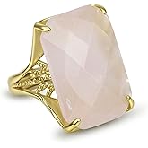 Rose Quartz Ring, Natural Rectangle Crystal Rings, Gold Plated Big Stone Jewelry Size 18 * 25MM Adjustable Rings for Women