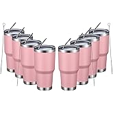 MEWAY 30oz Insulated Tumbler With Lids and Straws,Stainless Steel Double Vacuum Coffee Tumbler Cup, Brush, Durable Powder Coated Coffee Cup for Cold & Hot Drinks, Office, Travel(Pink,8 PACK)