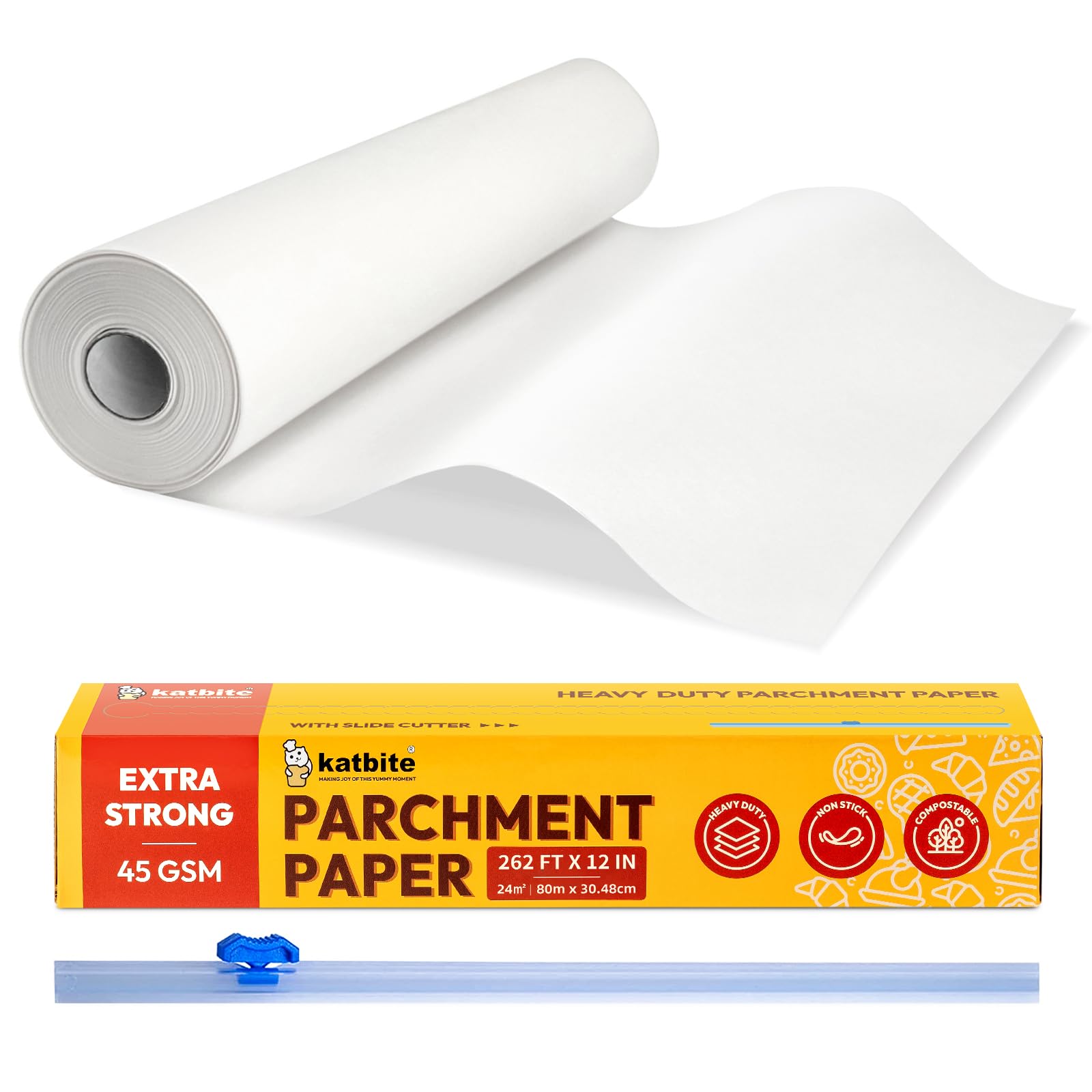 katbite Baking Paper Parchment Paper Roll 30CM x 80M Non Stick Heavy Duty Greaseproof Parchment Paper for Cooking, Meat, Vegetables, Pizza