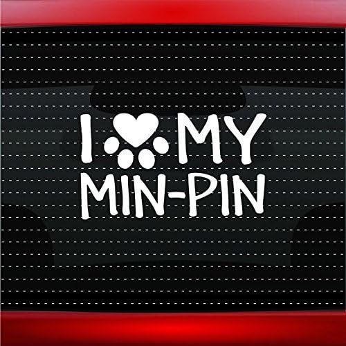 I Love My Min-Pin - Dog Paw Heart Pet Family Car Sticker Truck Window Vinyl Decal COLOR: SILVER