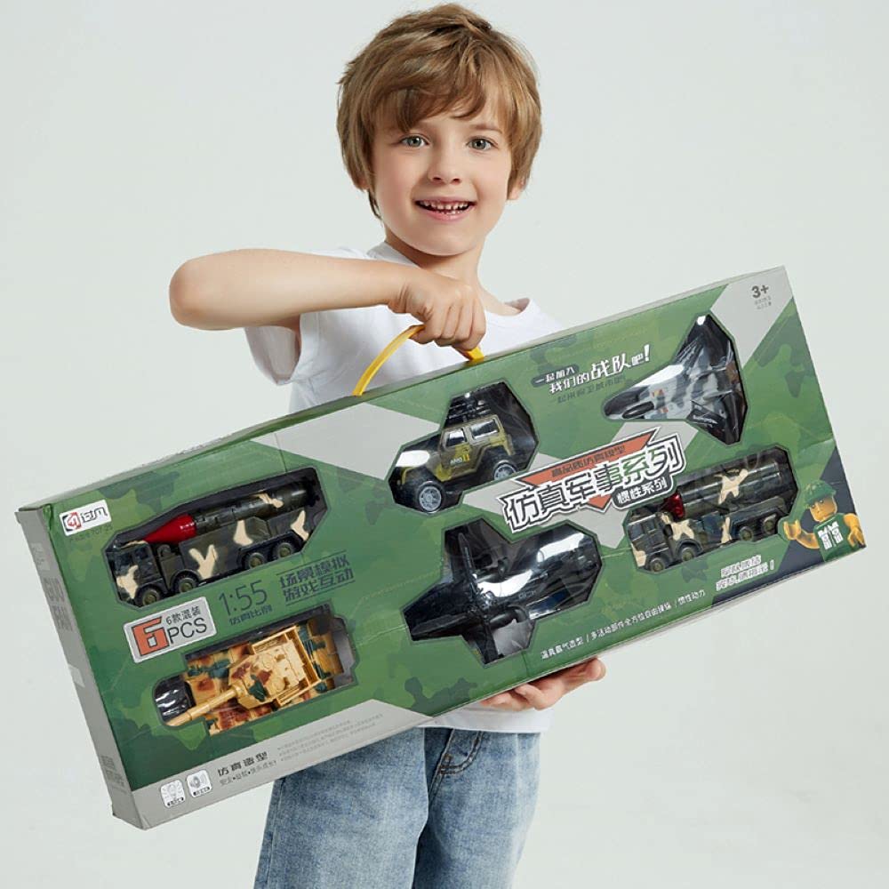 Military Car 6pcs Army Toy with Helicopter, Fighter, Missile Launching Vehicle, Armored Car and Tank for Kid Child Girl Boy Play Birthday Party Favors