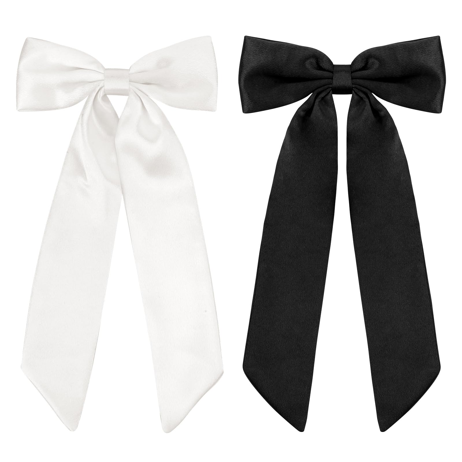 WLLHYF 2 PCS Big Bow Hair Clips Soft Bowknot Hair Pins French Long Tail Hair Barrettes Ponytail Holder Slides Metal Headpieces Vintage Headwear Party Wedding Hair Accessories (black+white)