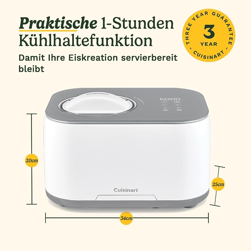 FreezeEase – Selbstkühlende Eismaschine | 3 Voreinstellungen | Eiscreme, Sorbet, Frozen Yoghurt | Kein Vorkühlen nötig | Fertig in 40 Minuten | Kühlhaltefunktion