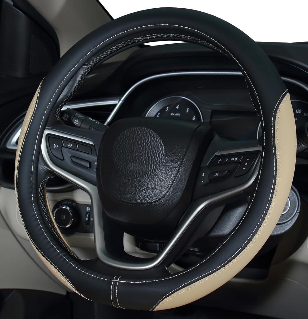 Microfiber Leather Steering Wheel Cover Universal Size 37-38cm (Beige)