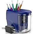 Electric Pencil Sharpener Heavy-Duty Helical Blade Sharpener with Adapter/Battery Operated for No.2/ (6-8mm) Pencils with Auto Stop & Cleaning Brush in School/Classroom/Office (Blue)