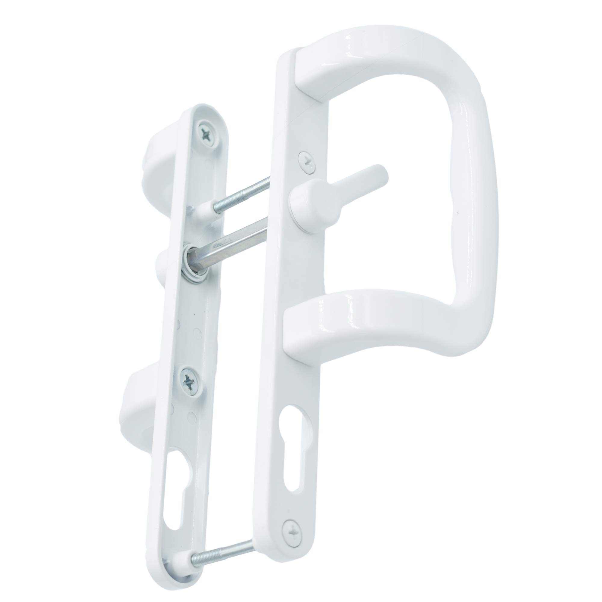 Trojan Sparta 92PZ XL White sliding patio door handles with inline locking lever, and powder coated durable finish.
