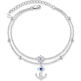 YFN Anchor Anklet 925 Sterling Silver Anchor and Ship Wheel Layered Ankle Bracelet Nautical Sailor Jewelry Gifts for Women