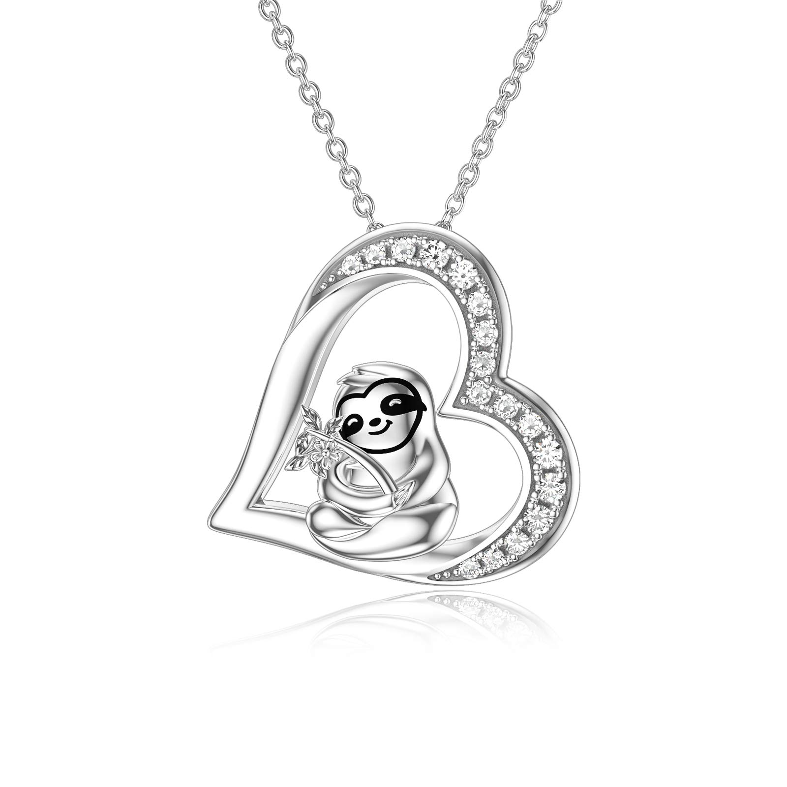 HARMONY BOLA Sloth Necklace Gift 925 Sterling Silver Animal Heart Pendant Cute Jewellery for Women Teen