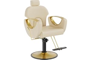 LOUVIXA Barber Chair, Salon Chair for Hair Stylist, Height Adjustable Hydraulic Hair Reclining Salon Chairs, 360 Degrees Rotation, Multi-Function Shampoo Chair for Barbershop (Beige)