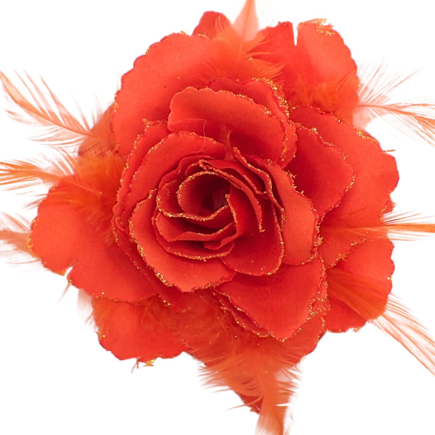 Topkids Accessories Rose Flower Hair Clip Hairband Brooch Safety Pin Hairpin Floral Corsage Fascinator Hair Band Aligator Beak Grip for Women & Girls Wedding Prom Party Special Occasion (Orange)