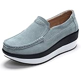 Ruiatoo Platform Shoes for Women Comfort Slip on Suede Moccasins Low Top Casual Wedge Loafers