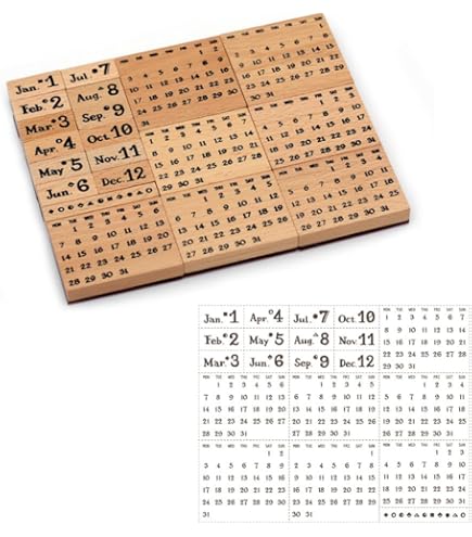 Wooden Rubber Stamp Set For Scrapbooking, Fantasy Themes, English Text, Various Dates And Months