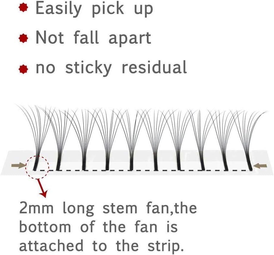 Premade Fans Volume Lash Extensions D Curl 0.10 Mix Tray 9mm 10mm 11mm 12mm 13mm 14mm 15mm 16mm Mixed Trays .10 6D Fanned Russian Cluster Eyelashes by EMEDA (6D .10 D 9-15mm Mix) - Image 3