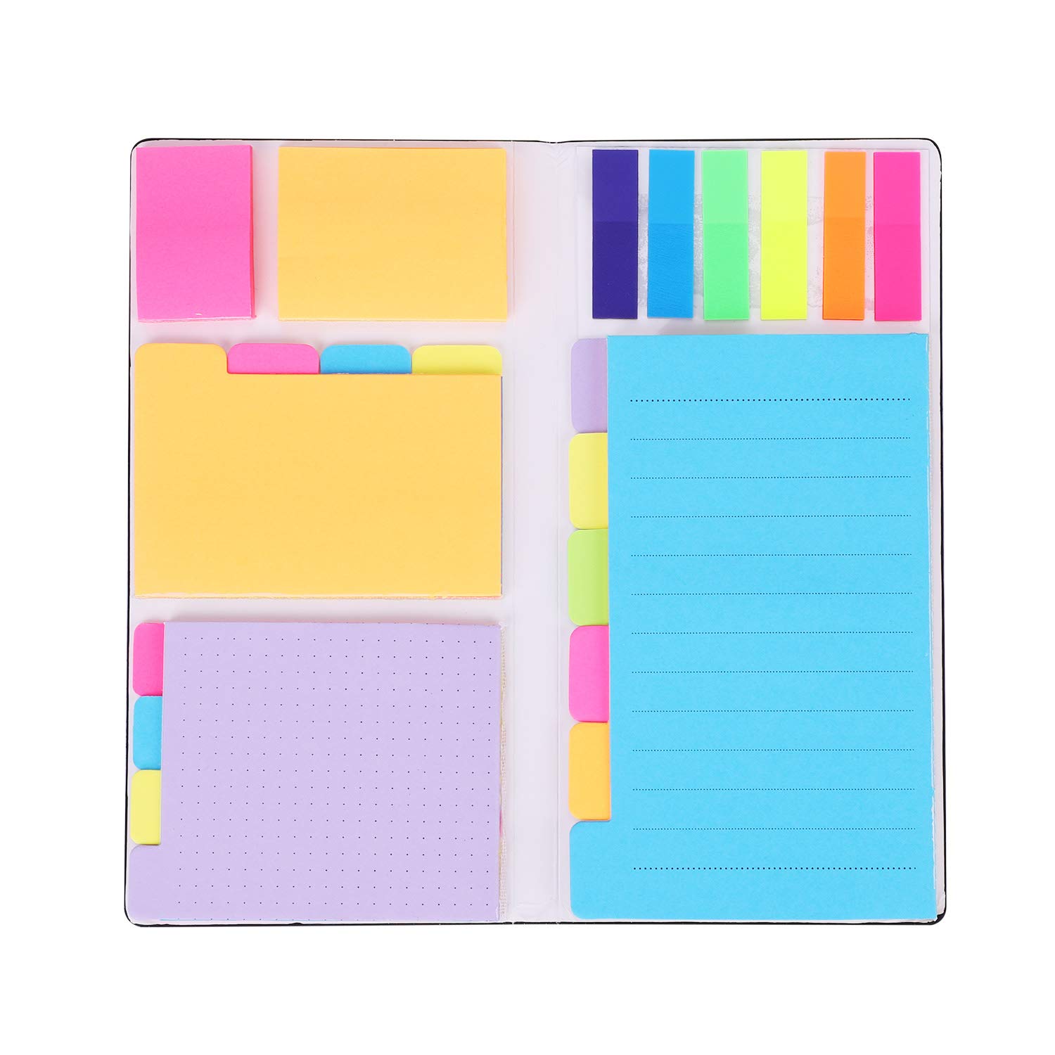 Sticky Notes Bundle Set Colored Divider Self-Stick Notes Pads with Leather Cover Rectangular Dotted Scribed Planner Sticky Note Index Tab Flag Combination Self-Adhesive Memo Pad Office School Supplies