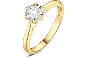 JewelryPalace Classic 0.5-2ct Round Cut Moissanite Solitaire Engagement Rings for Women, 14K White Yellow Rose Gold Plated 925 Sterling Silver Promise Ring, Simulated Diamond Anniversary Rings D-F VVS