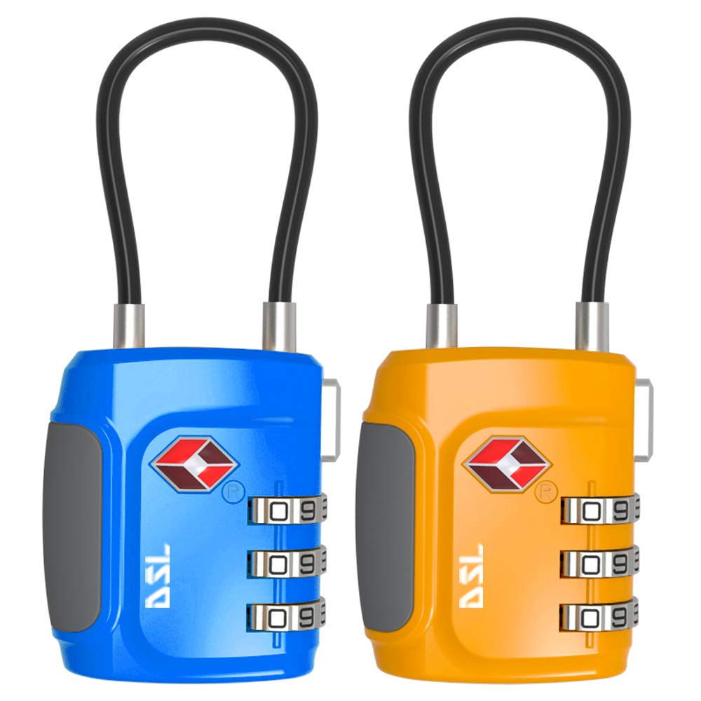 TSA Approved Luggage Lock, DSL Pack of 2 Travel Combination Padlocks with Code (3 Digits), Code Lock for Travel Suitcase/Luggage/Bag/Case/Gym/School Locker