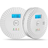 OLUNCLE 2 Packs Smoke and Carbon Monoxide Detector Powered by Battery,Smoke Detector Carbon Monoxide Detector Combo with Large LCD Display, Portable Fire Alarm Smoke Detector, OL0902U