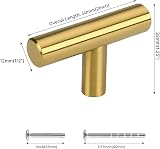 LONTAN Gold Drawer Knobs 10 Pack Single Hole Brass Cabinet Door Handles T-Bar view 2