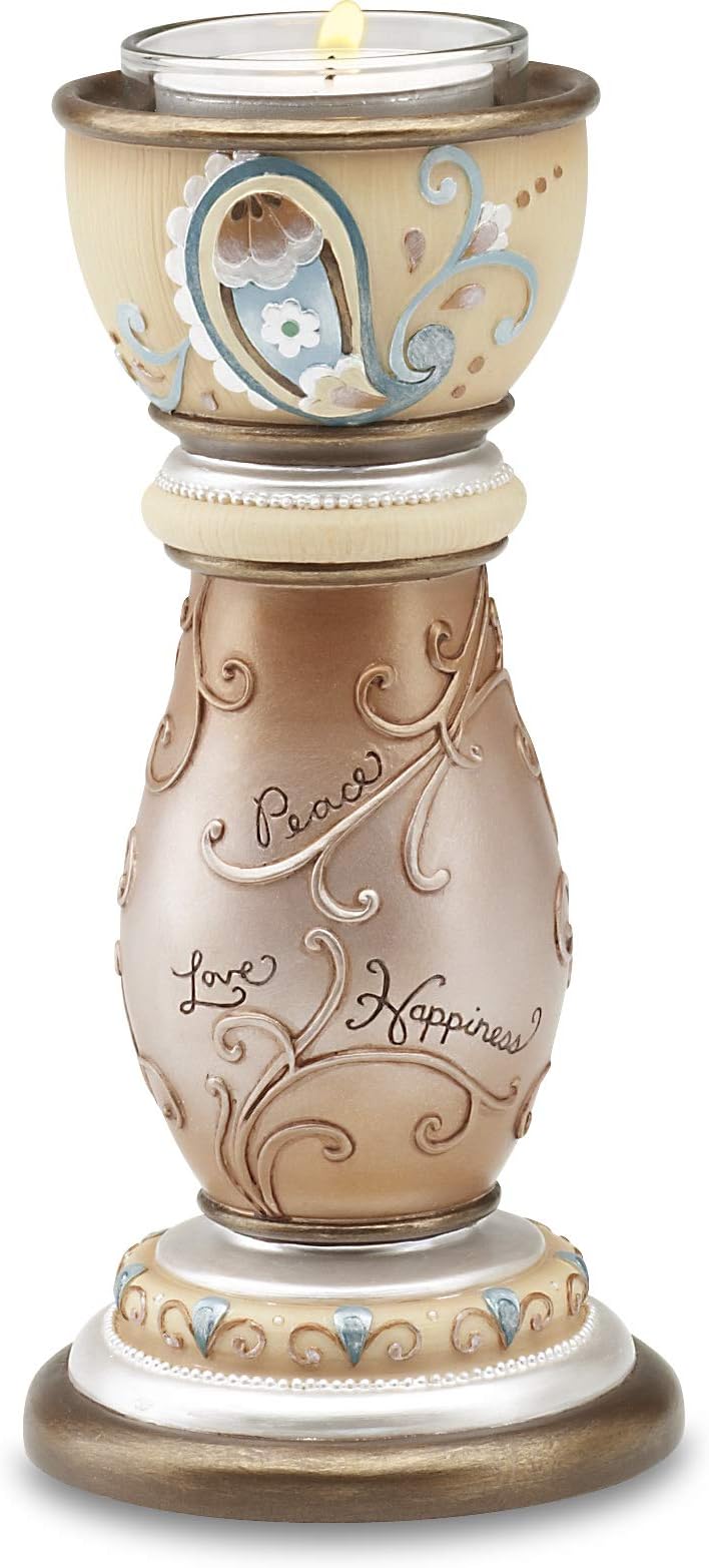 Pavilion Gift Company Perfectly Paisley Peace Love Happiness Tea Light Candle Holder, 6-Inch Tall, Tea Light Candle Not Included