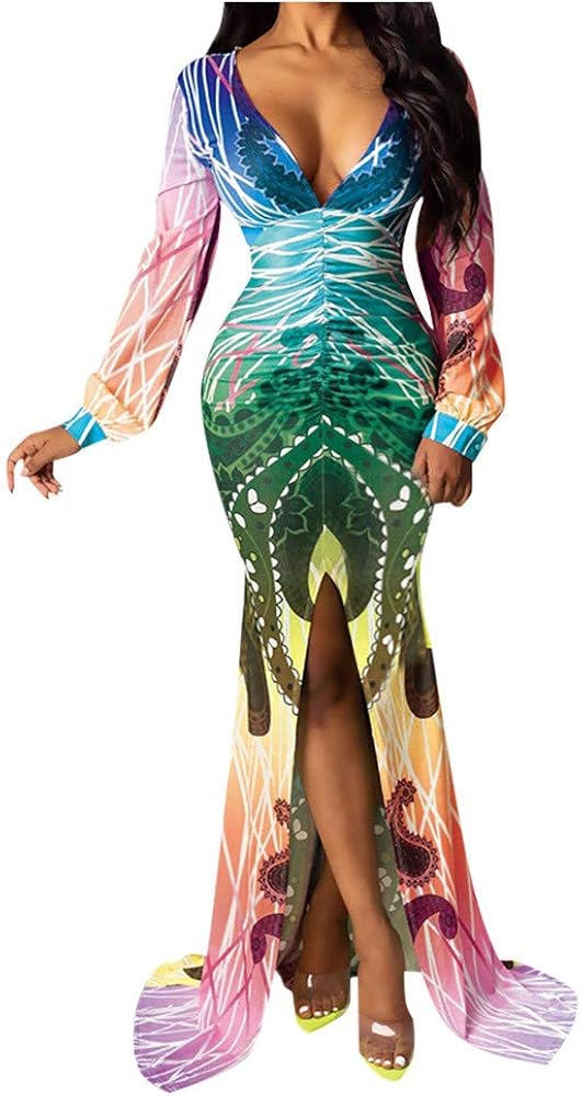 floral deep v long sleeve ruched bodycon dress