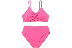 Milumia Girl's Cute Two Piece Swimsuit V Neck Spaghetti Strap Wireless Bikini Set