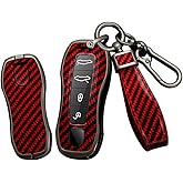 SANRILY Carbon Fiber Pattern Red 3/4 Button Smart Key Fob Cover Case Fit for Porsche Taycan 911 Cayenne 2020 Panamera Keyless with Keychain
