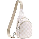 LOYOMA Small Checkered Sling Bag for Women, RFID Crossbody Bags Nylon Sling Backpack Purse for Travel (Beige Checkered)