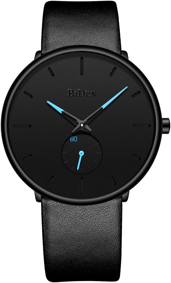 Fashion Minimalist Quartz Analog Mens Watches with Black Milanese Mesh Stainless Steel Strap Waterproof Ultra Thin Wrist Watch in Black Face and Sub Dial