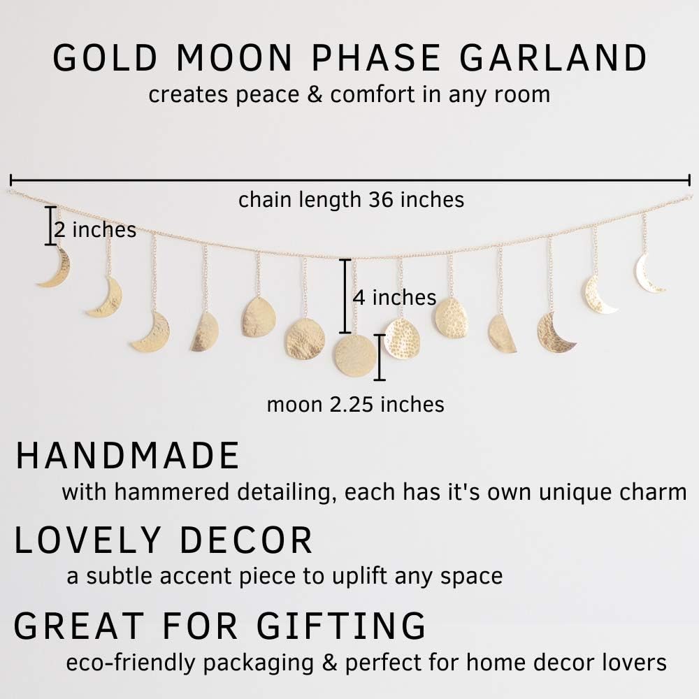 Moon Decor Wall Decorations | Handmade Hammered Detailing | Boho Accents Wall Decor | Moon Phases Wall Art | Moon Phases Wall Hanging | Bohemian Decor for Bedroom, Home, Living Room Apartment: Everything Else