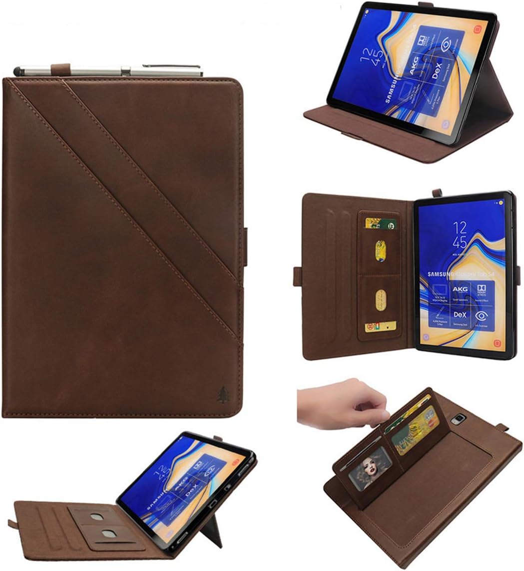 Lrker Double Prop Stand PU Leather Case for Samsung Galaxy Tab S4 10.5 2018 SM-T830 T835 T837, Cash Wallet Card Slot Pen Holder Auto Sleep/Wake Water-Safe Smart Full Cover Brown