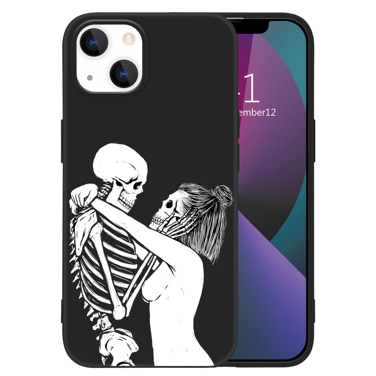 MAYCARI Black Case for iPhone 13 Pro Max, Aesthetic Skeleton Full Protective Liquid Silicone Soft TPU Rubber Protective Phone Cover with Soft Microfiber Lining for iPhone 13 Pro Max(Men&Women)