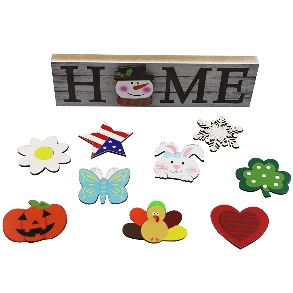 Alnicov Home Letter Sign Table Decoration Set with 10 Pieces Lovely Interchangeable Wooden Decor Sign Table Ornaments for Dinner Room Decor Table Topper