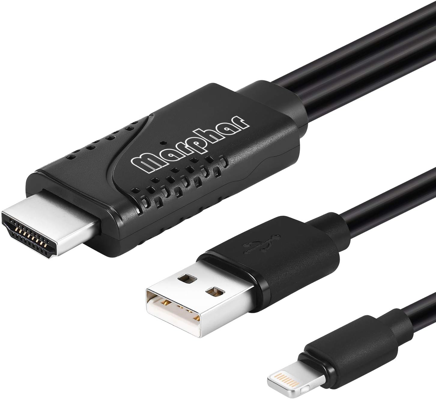 Marphar 6.5ft HDMI Adapter Cable,High Speed HDMI 1080P HDTV Adapter Cord Compatible with iPhone X/8/7/6/plus,iPad,iPod to HDMI Cable,Plug and Play(Black)