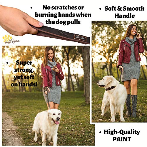 ADITYNA Leather Dog Leash 6 Foot x 3/4 inch - Soft and Strong Leather Leash for Large and Medium Dogs - Dog Training Leash (Brown) - Thumbnail 3
